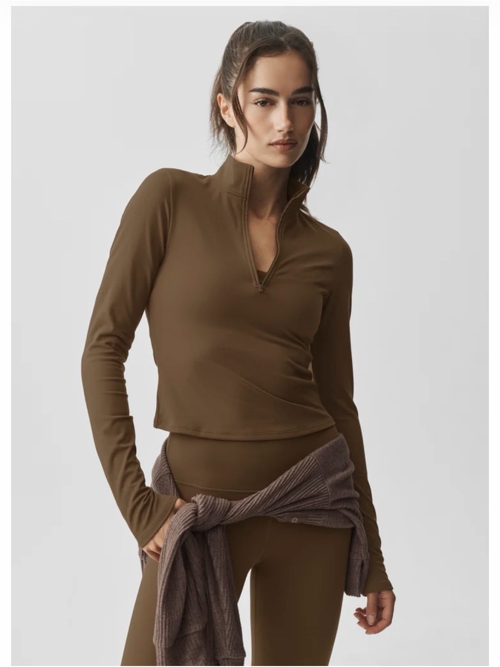 ALO Softsculpt Precision 1/4 Zip Long Sleeve in Java Brown